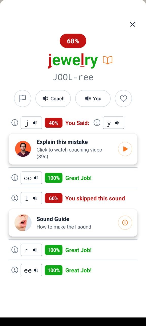 Find your mistakes in the Pronuncia app